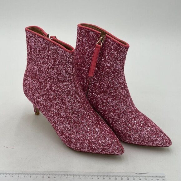 Women Chic Low Kitten Heel Ankle Boots Pointed Closed Toe Side Zipper Prom Glitt - Picture 3 of 7